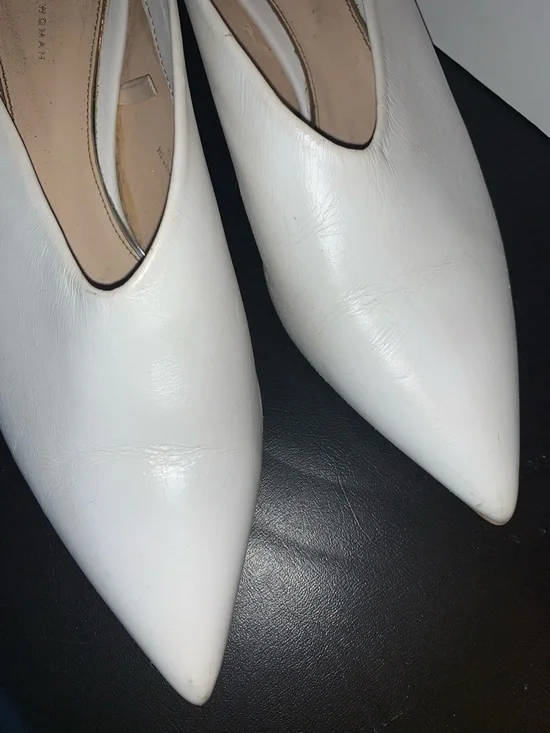 ZARA Pointy V-Neck Leather Block Heel Mules Minimalist - Picture 12 of 12